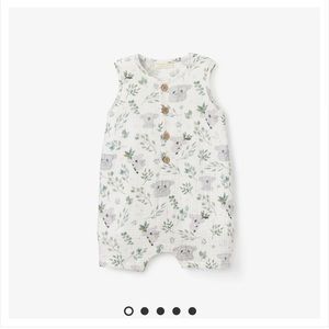 Elegant Baby Koala Print Organic Muslin Button Down Shortall